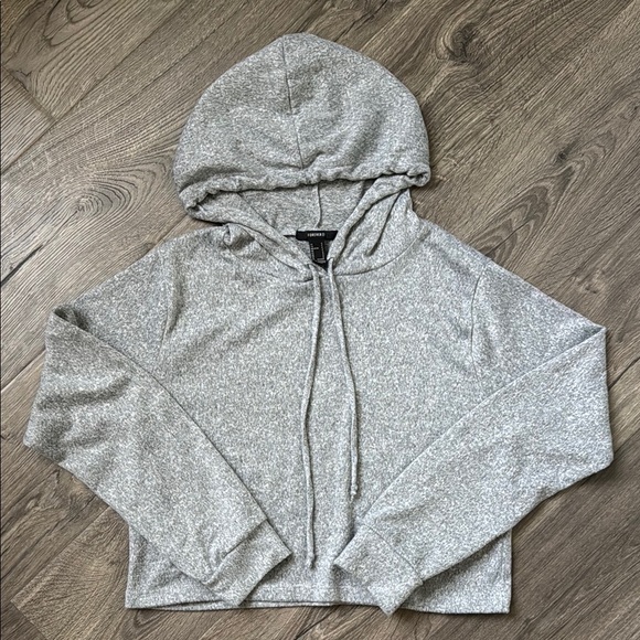 Forever 21 Heather Gray Cropped Hoodie - Picture 1 of 6